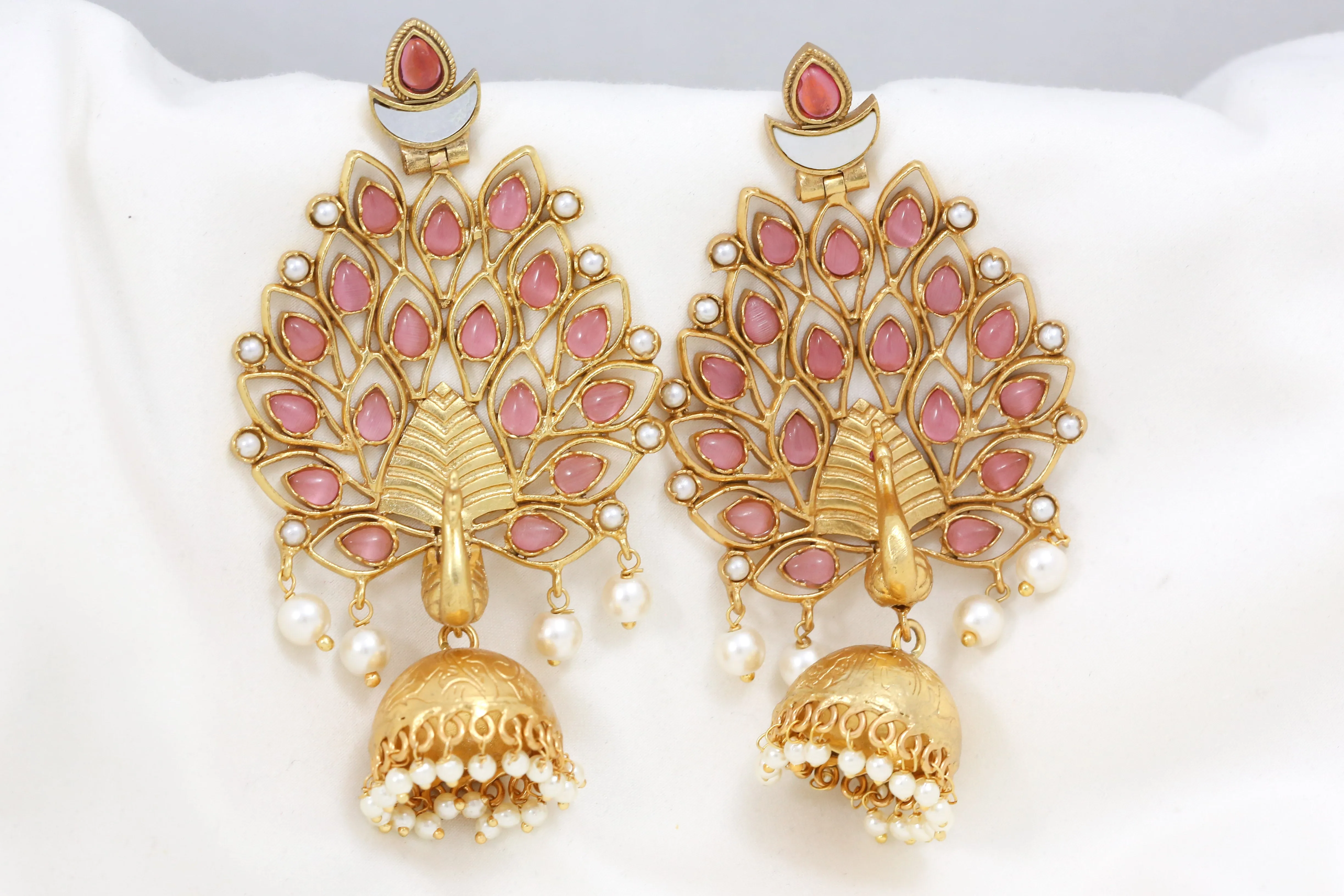 Pink Peacock Jhumka Earrings