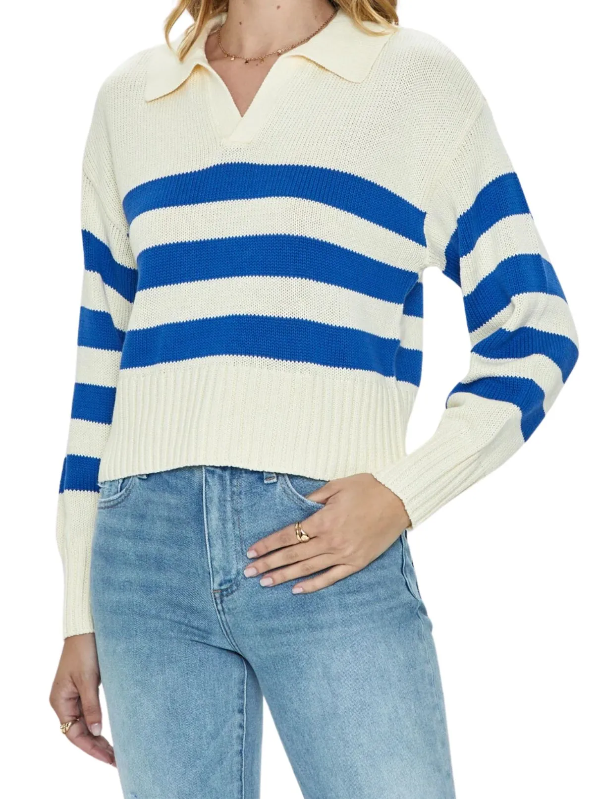 Pistola Arlo Stripe Polo Sweater in Ivory/Sea Stripe