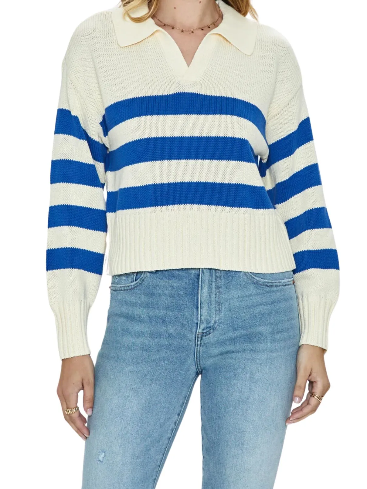 Pistola Arlo Stripe Polo Sweater in Ivory/Sea Stripe