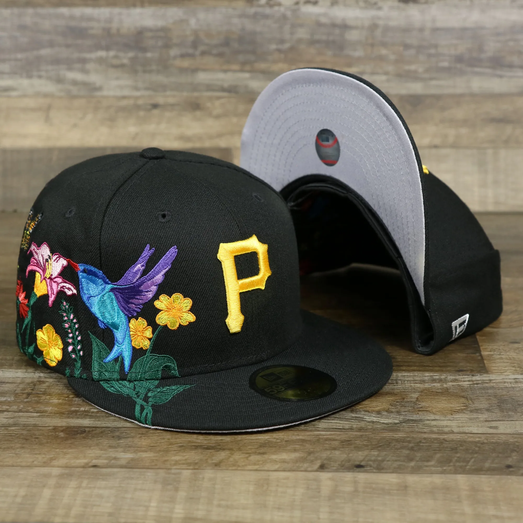 Pittsburgh Pirates Gray Bottom Bloom Spring Embroidery 59Fifty Fitted Cap | Black 59Fifty Cap