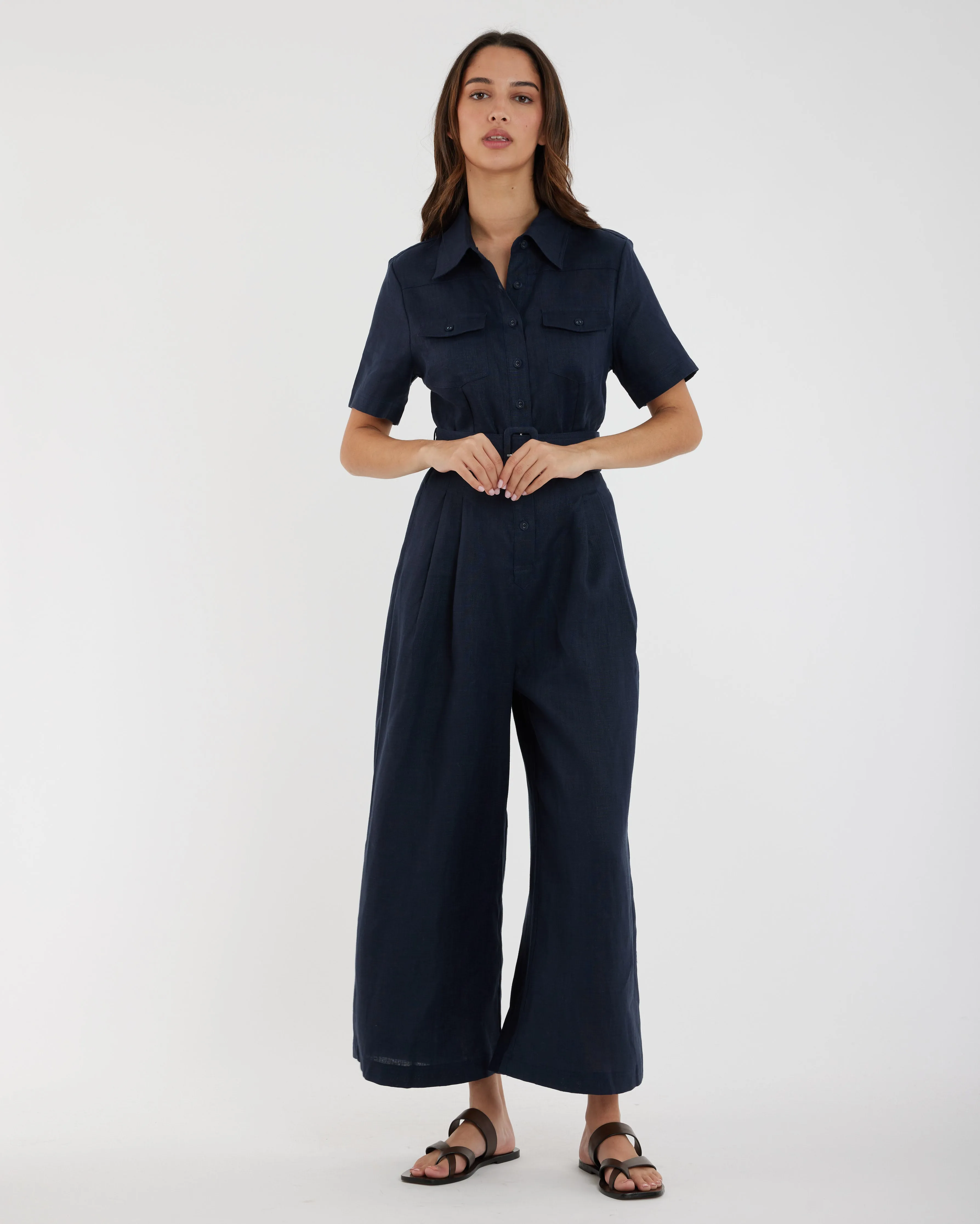 Portsea Linen Jumpsuit - Navy