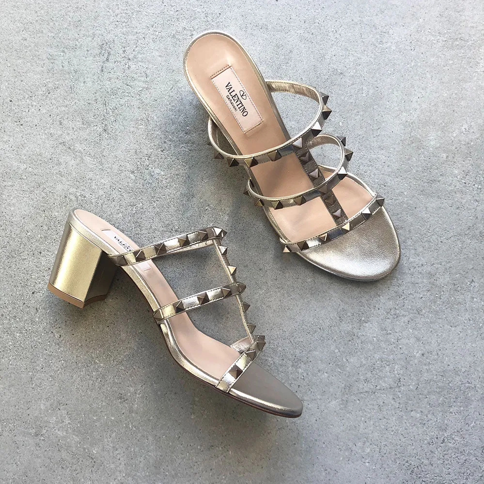 Rockstud Block Mule 60, Skin Metallic