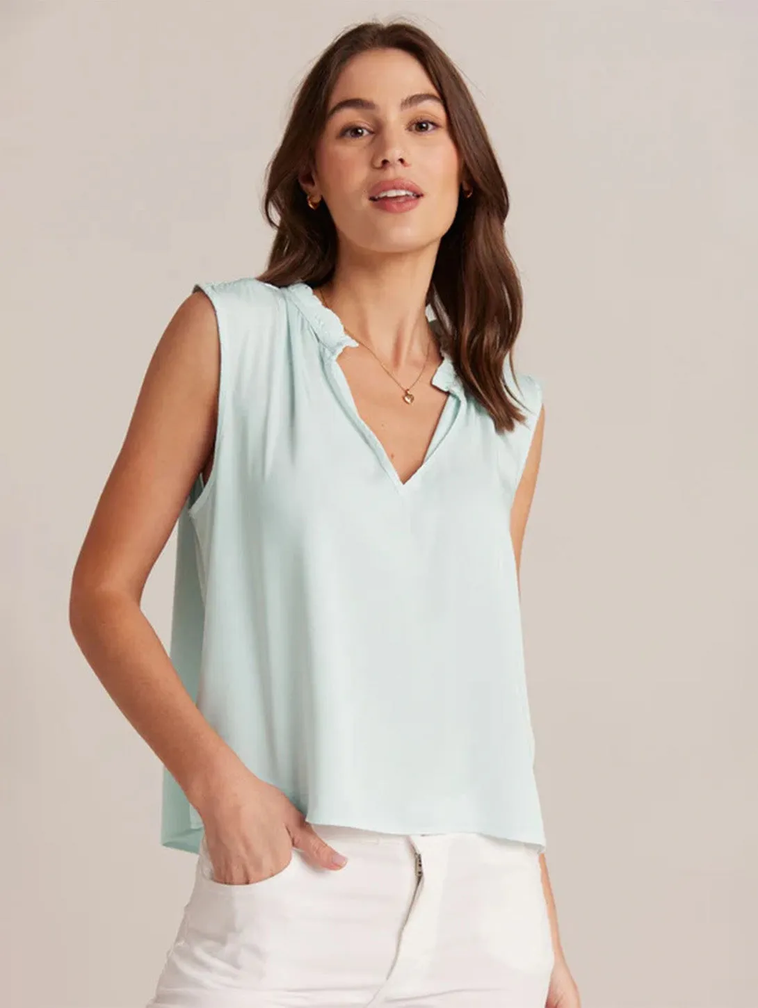 Ruffle Neck Tank Top - Sea Foam