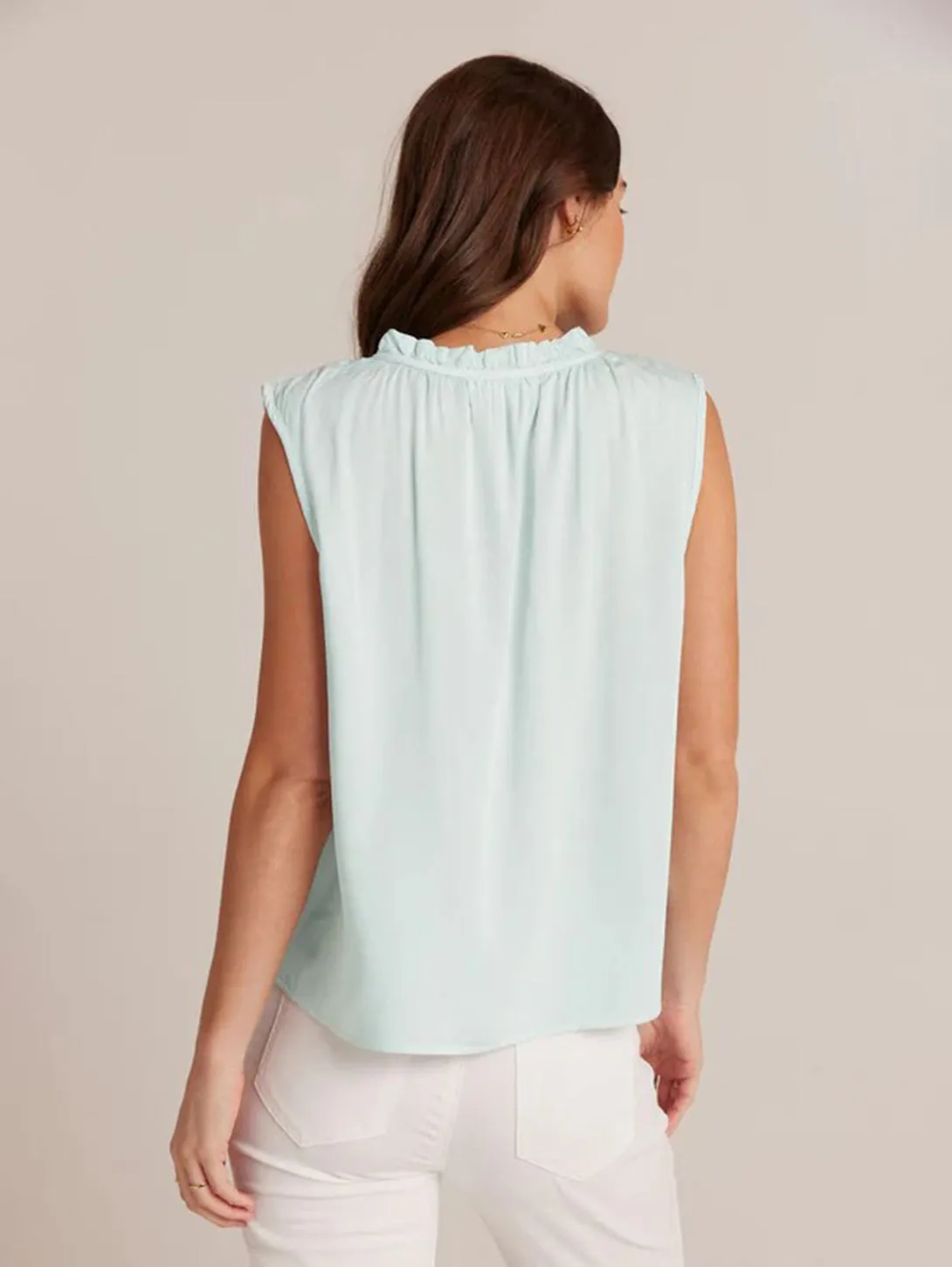 Ruffle Neck Tank Top - Sea Foam