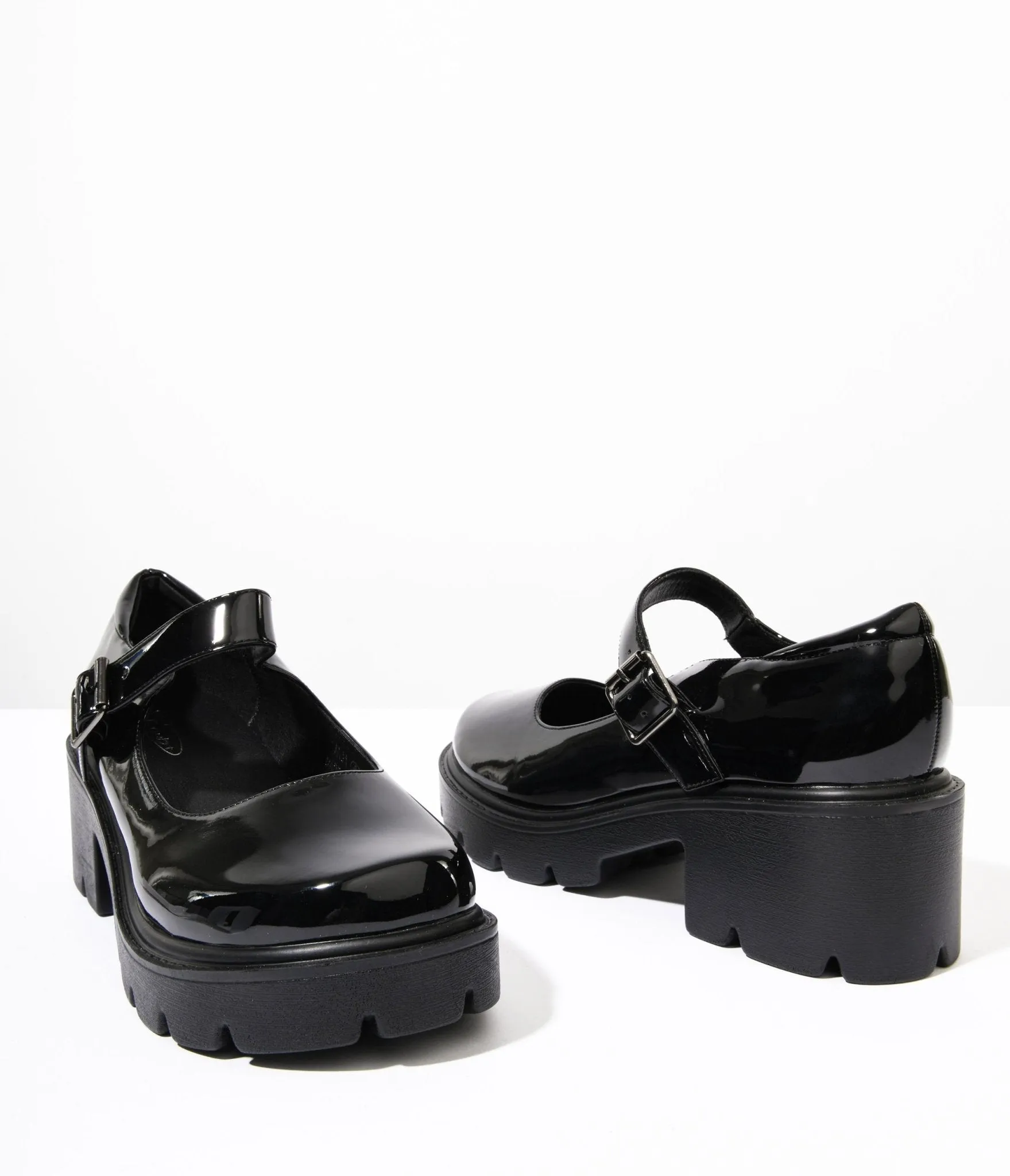 Rylee Black Patent Leatherette Chunky Platform Mary Jane Heels