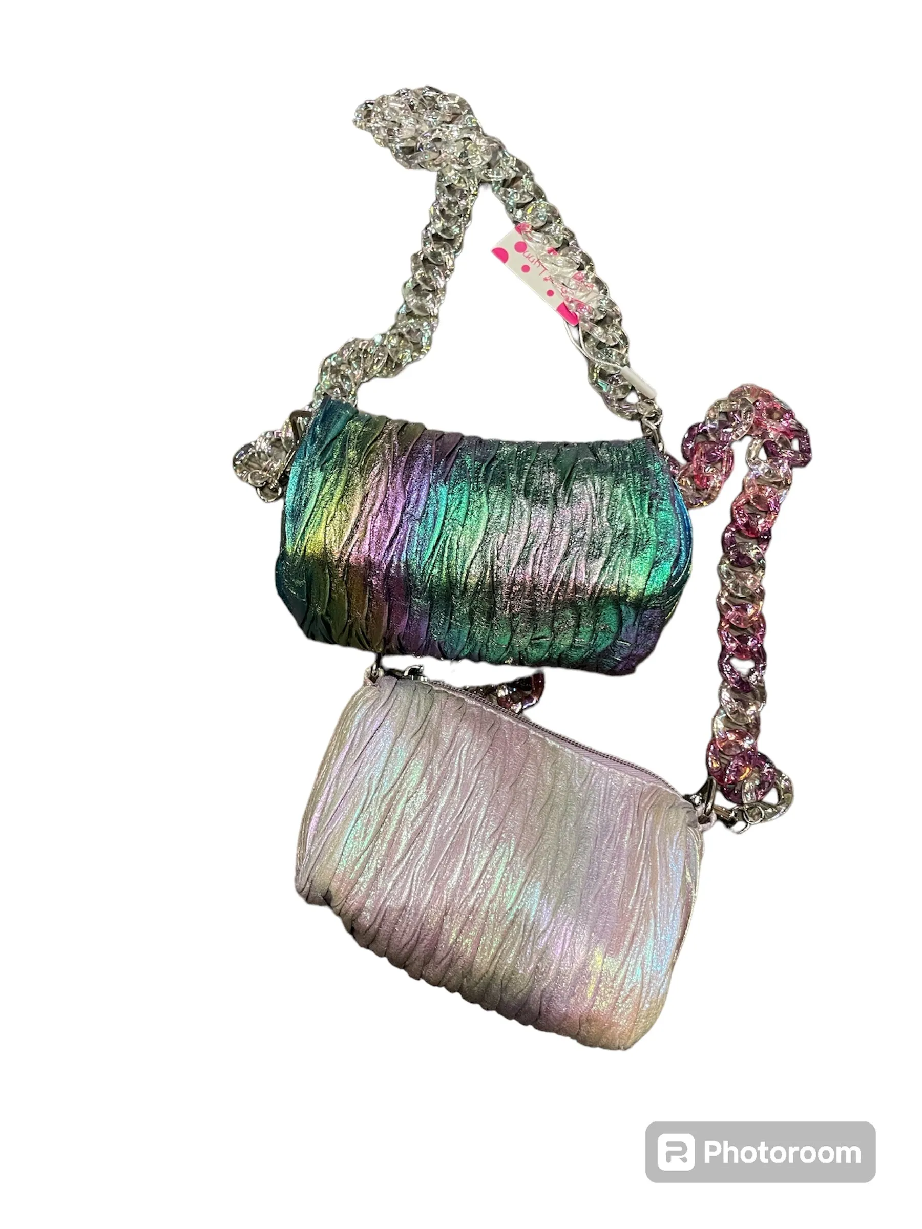 shimmer bag w/chain handle