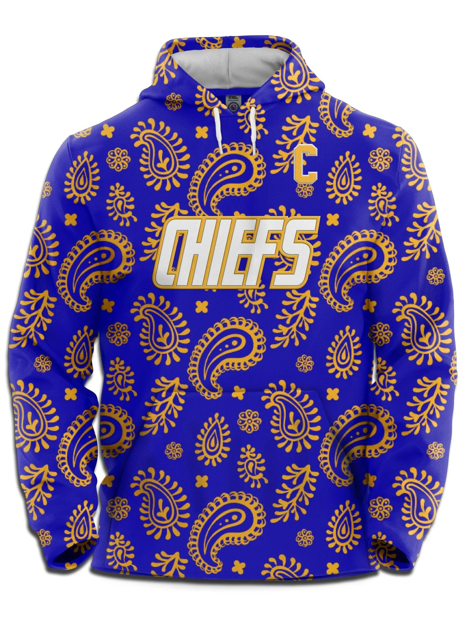 Slapshot Charlestown Chiefs Captain Johnny Upton #12 Blue Paisley Hoodie