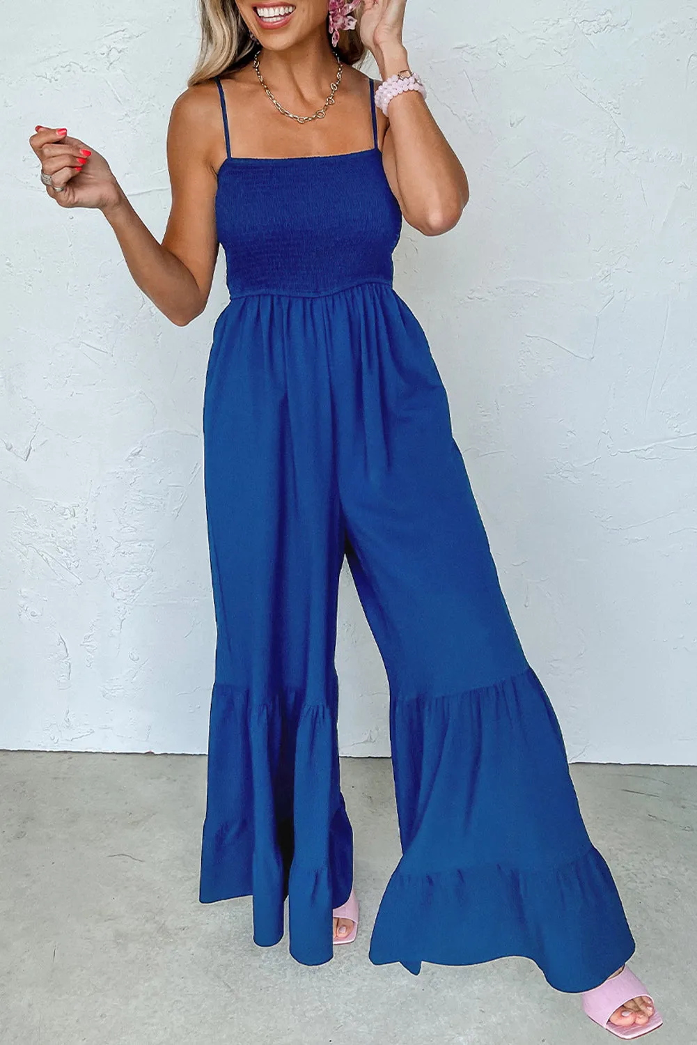 Smocked Wide Leg Jumpsuit