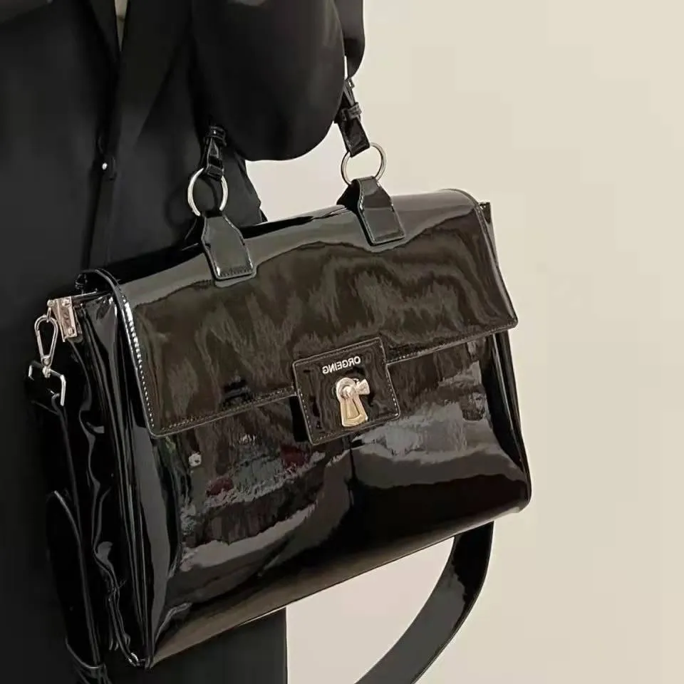 Stand Out with our Cool Patent Leather Female Briefcase Shoulder Laptop Bag for Women with Large Capacity