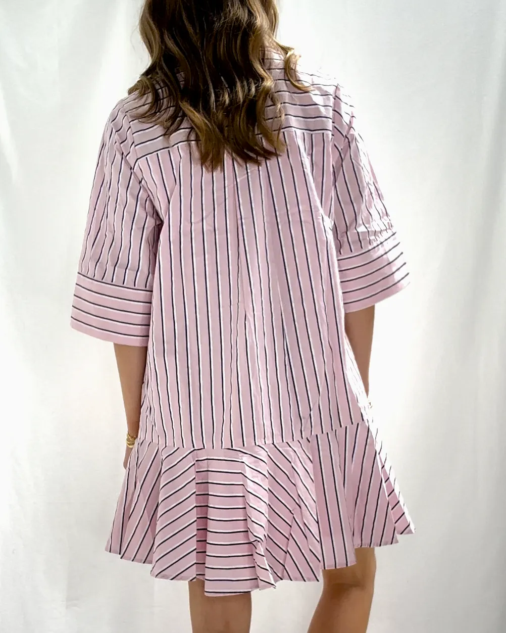 Stripe Button Front Mini Dress - Green OR Light Pink