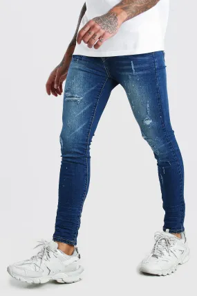 Super Skinny Biker Splatter Jeans | boohooMAN UK