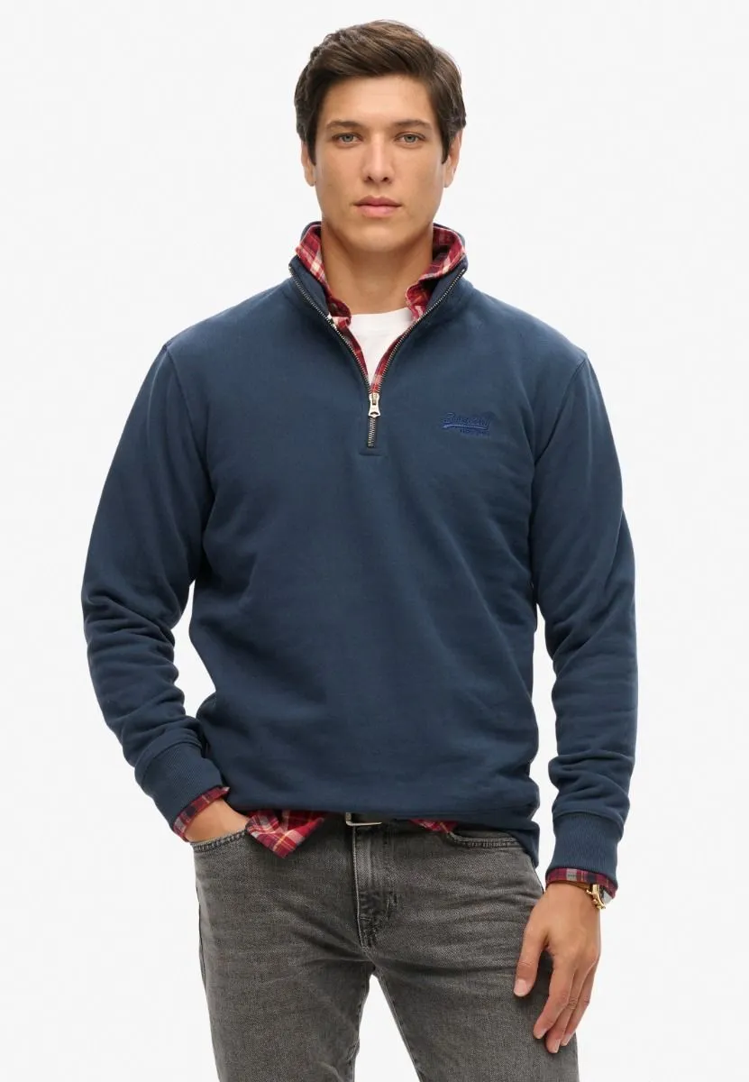 Superdry Essential Logo Henley 1/4 Zip Sweatshirts Lauren Navy