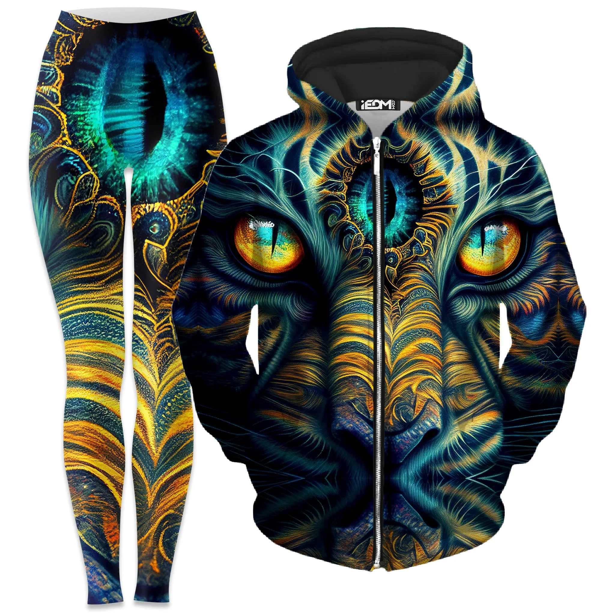 Tiger Eyes Psychedelic Zip-Up Hoodie and Leggings Combo