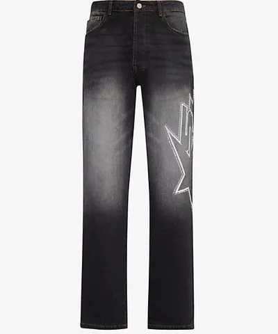 Trapstar Mens Black Star Diamante-embellished straight-leg denim jeans