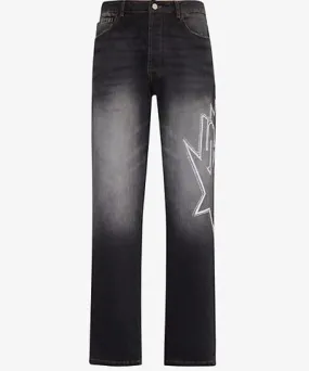 Trapstar Mens Black Star Diamante-embellished straight-leg denim jeans