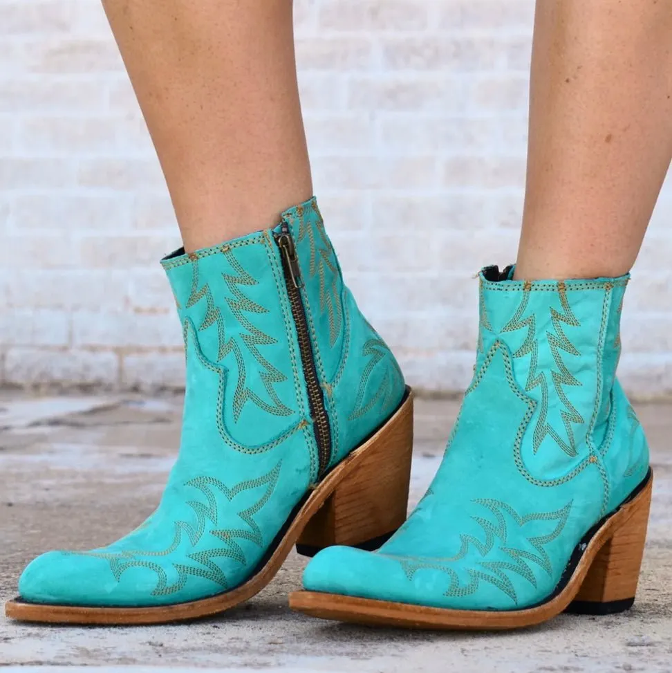 Tulia Turquoise Leather Bootie*