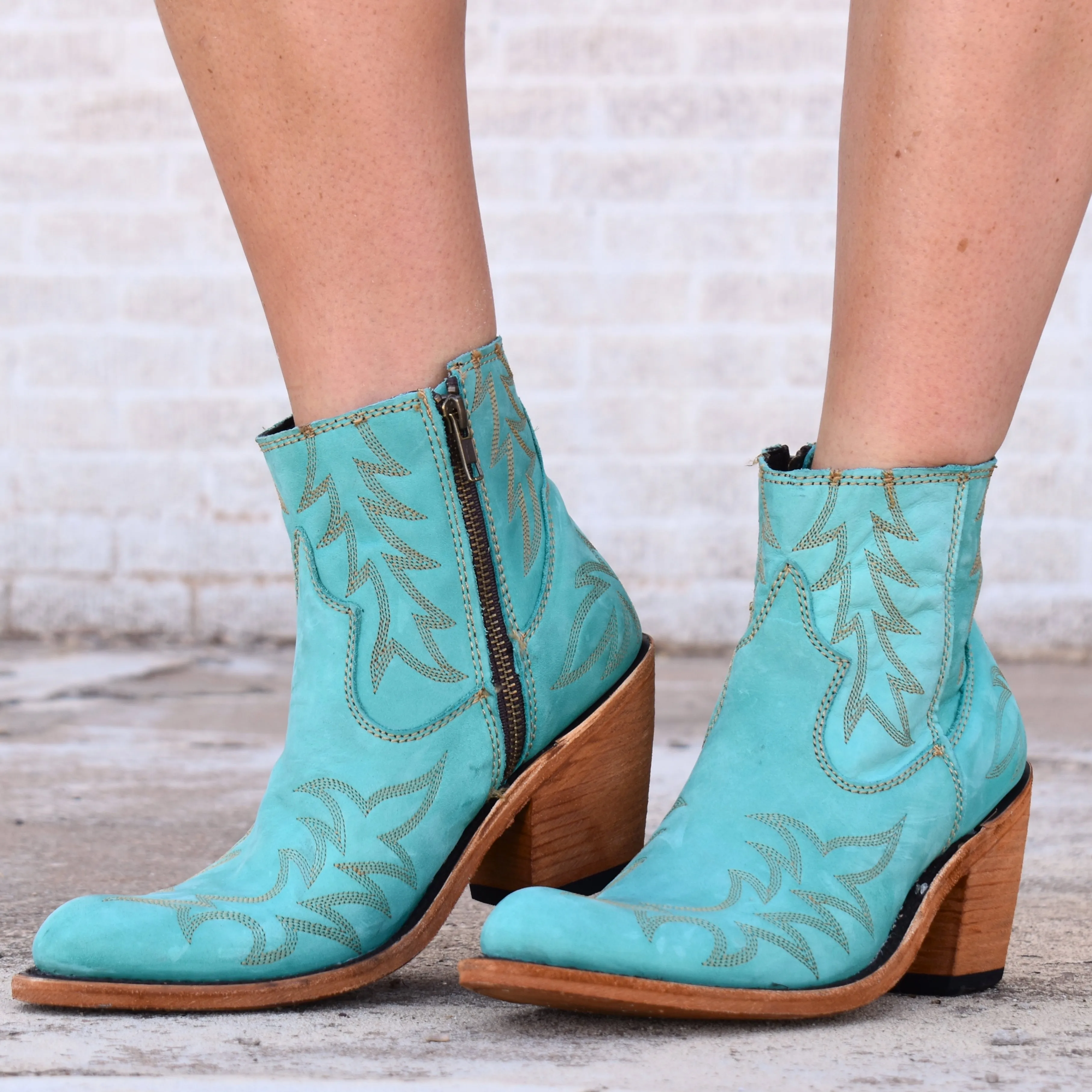 Tulia Turquoise Leather Bootie*