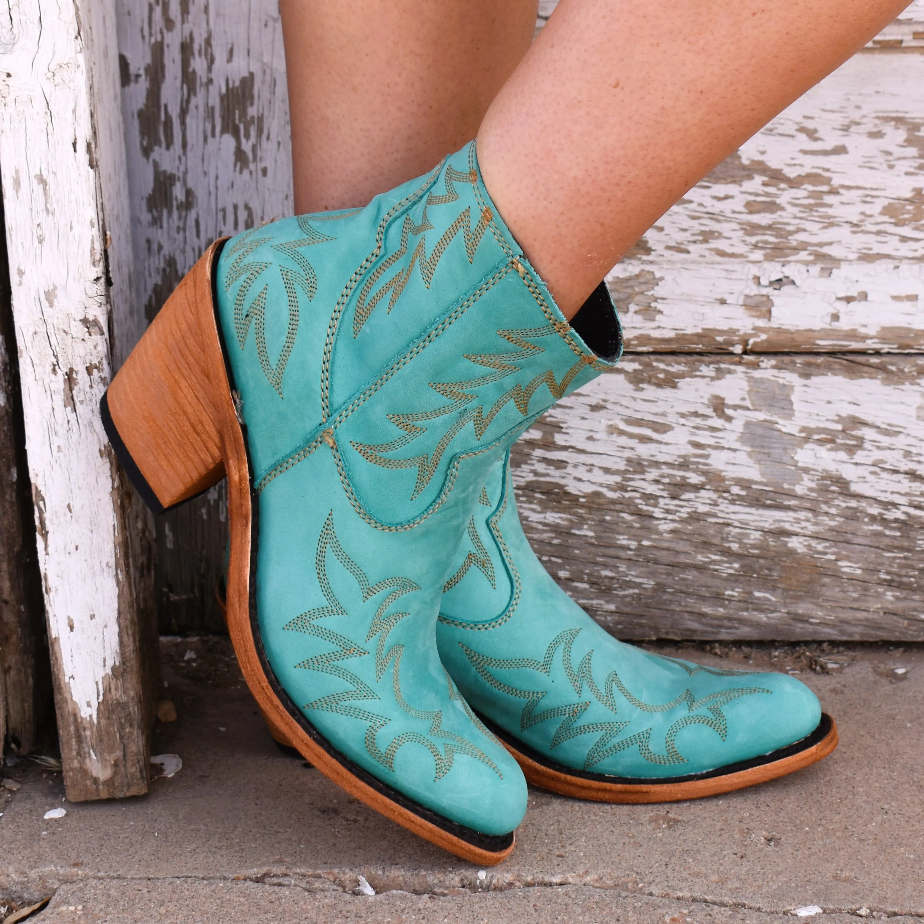 Tulia Turquoise Leather Bootie*