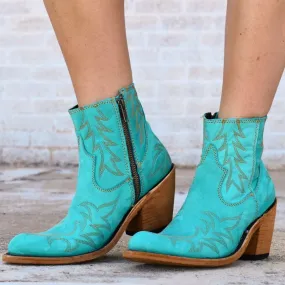 Tulia Turquoise Leather Bootie*