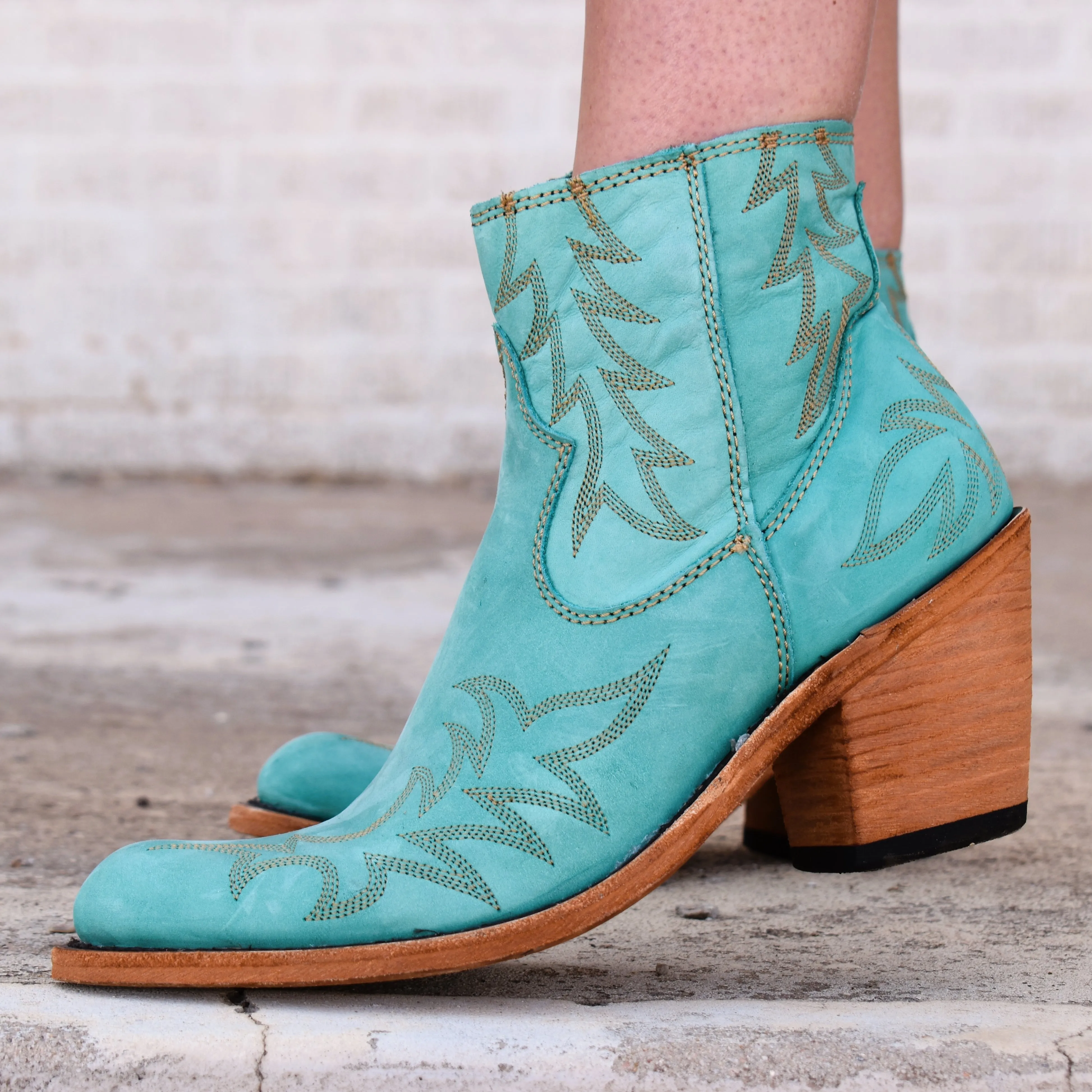 Tulia Turquoise Leather Bootie*