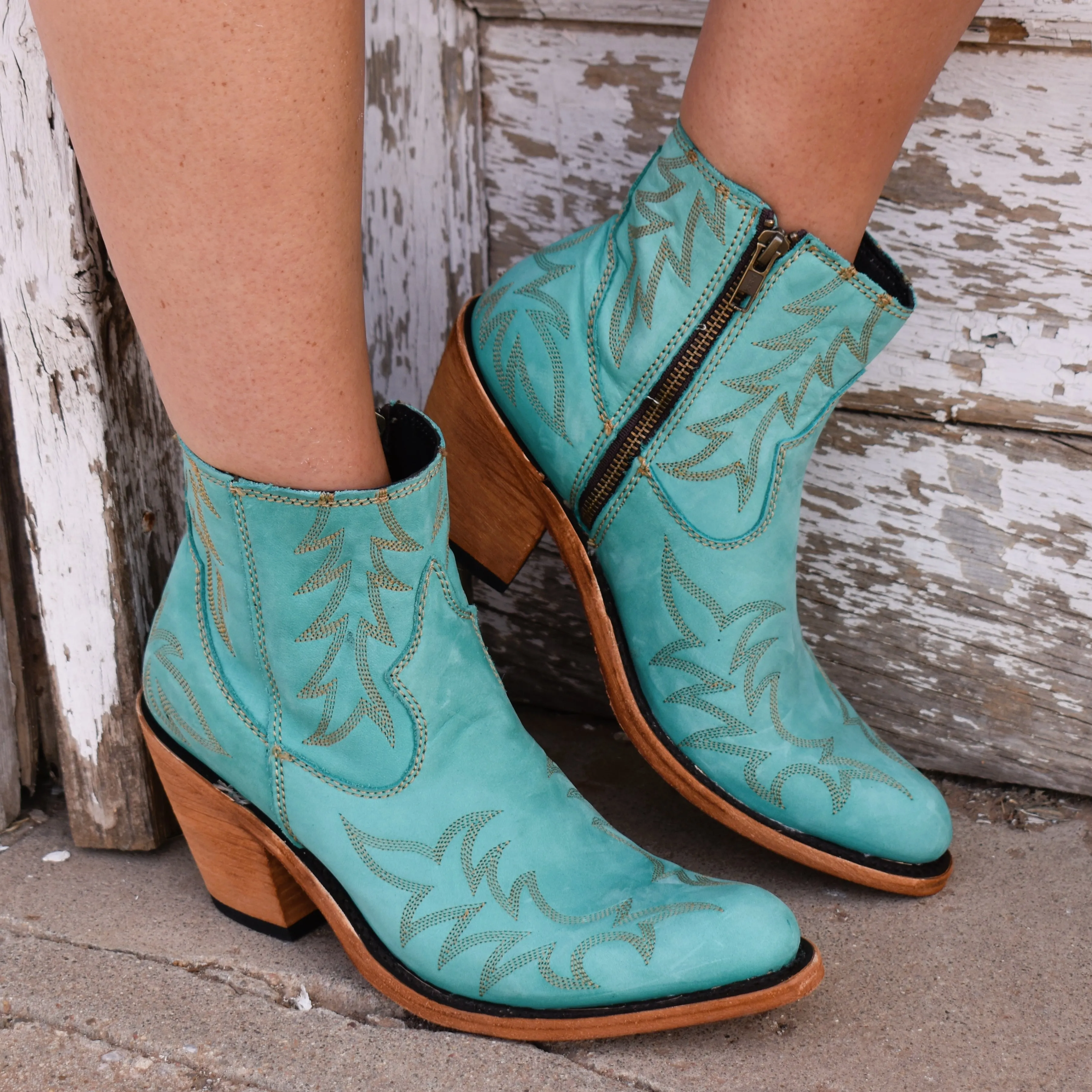 Tulia Turquoise Leather Bootie*