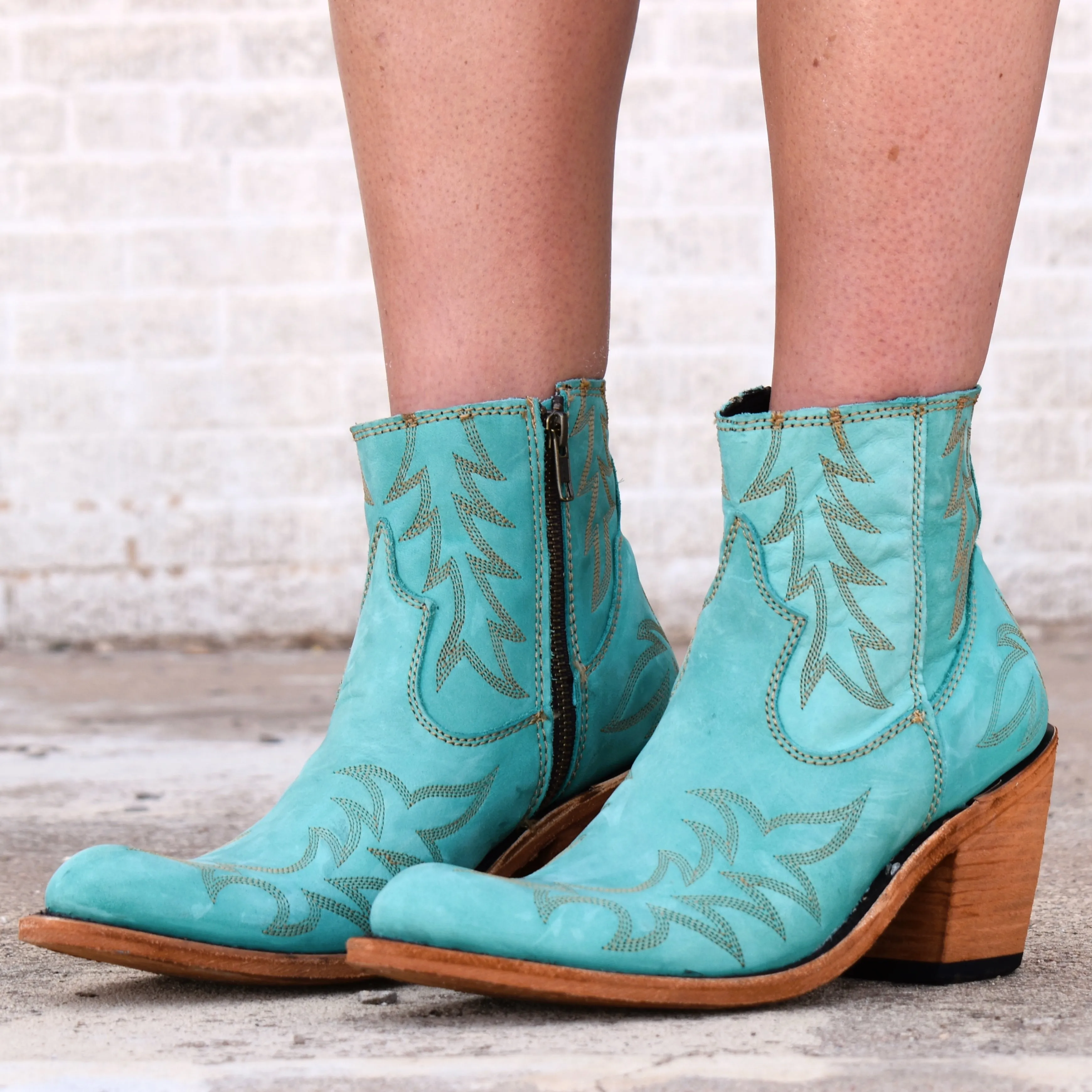 Tulia Turquoise Leather Bootie*