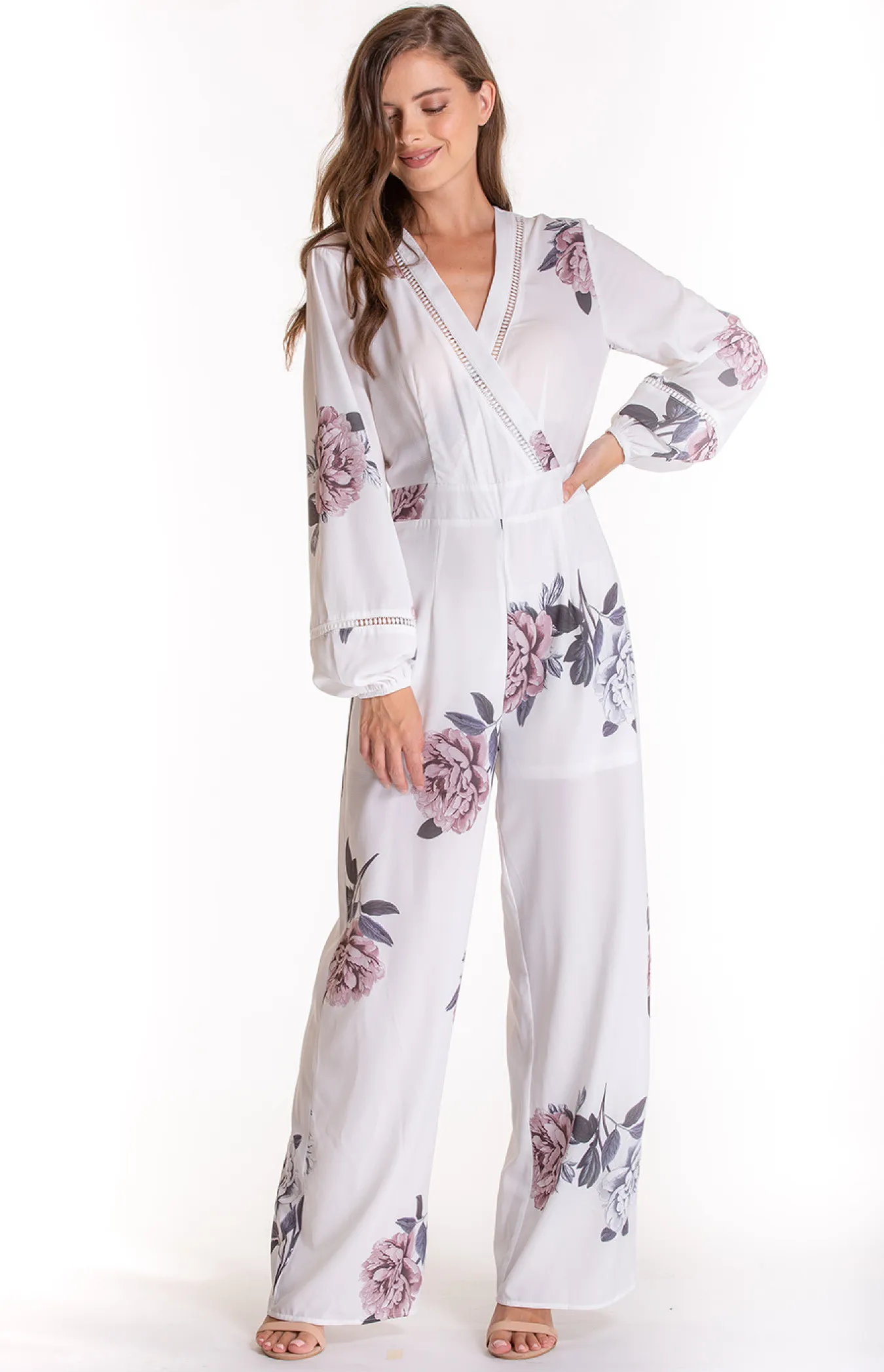 V-neckline Floral Jumpsuit with Trim details (SJP381B)