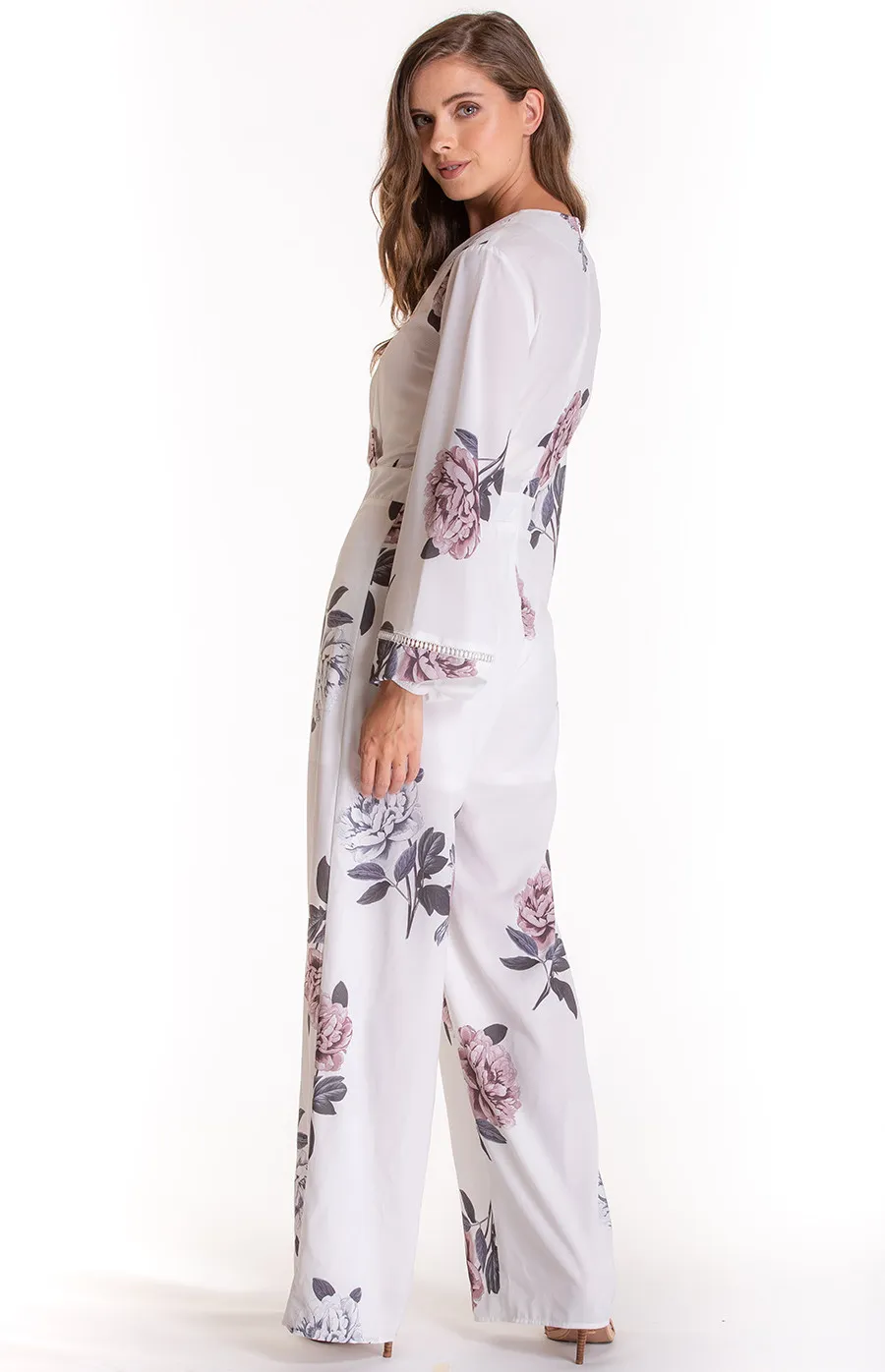 V-neckline Floral Jumpsuit with Trim details (SJP381B)