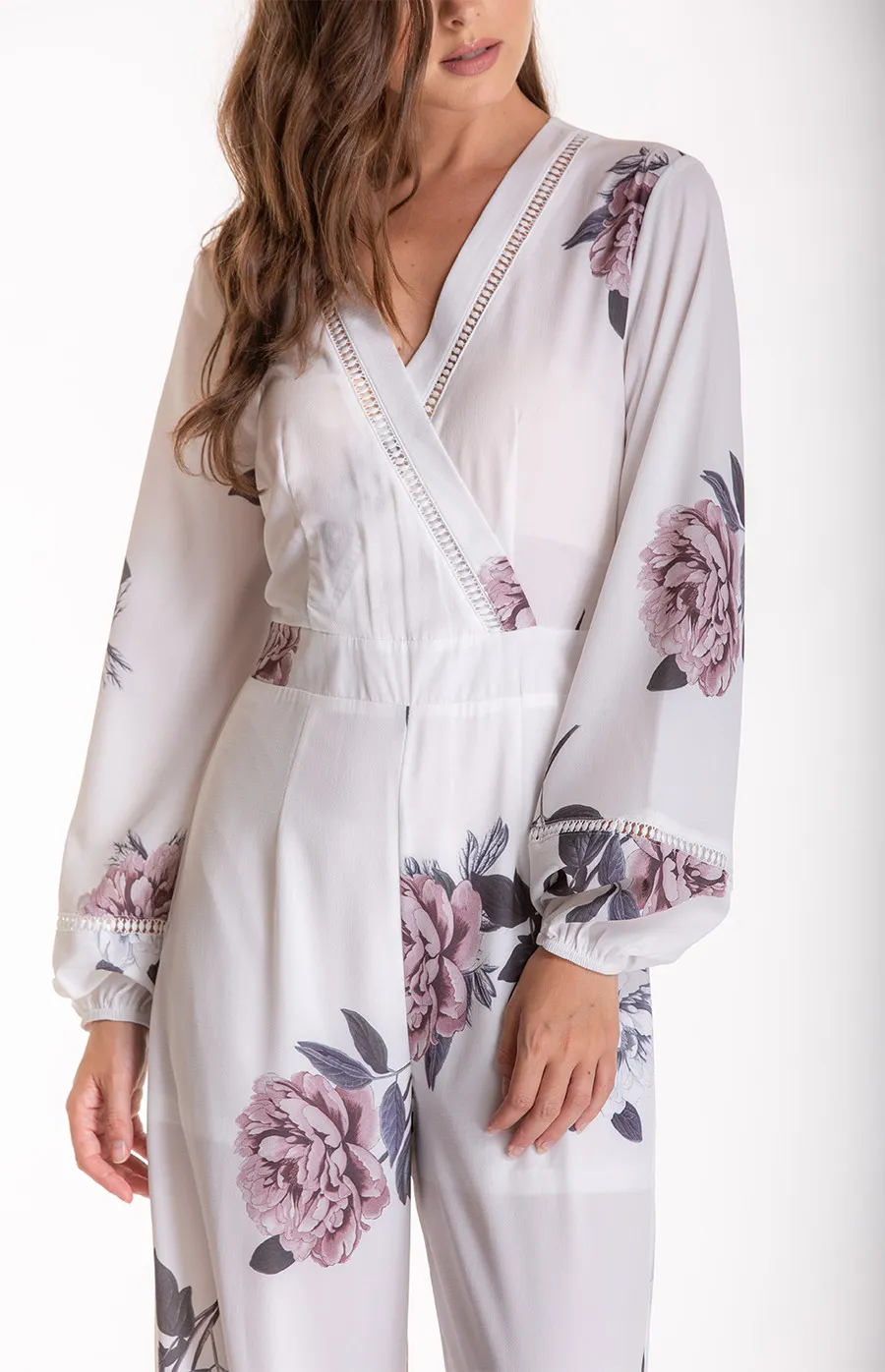 V-neckline Floral Jumpsuit with Trim details (SJP381B)