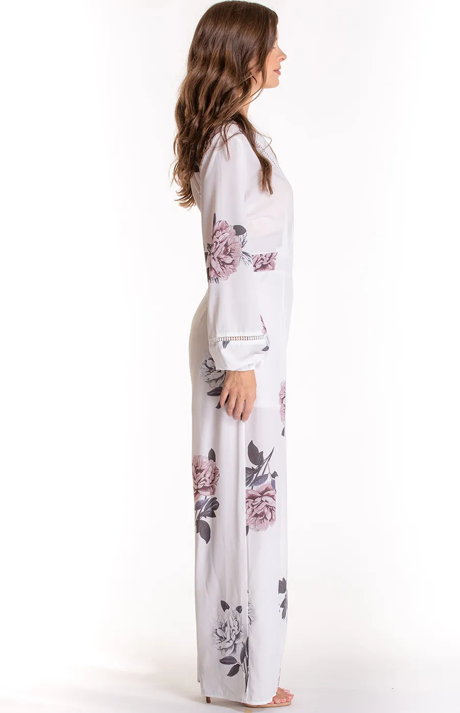 V-neckline Floral Jumpsuit with Trim details (SJP381B)