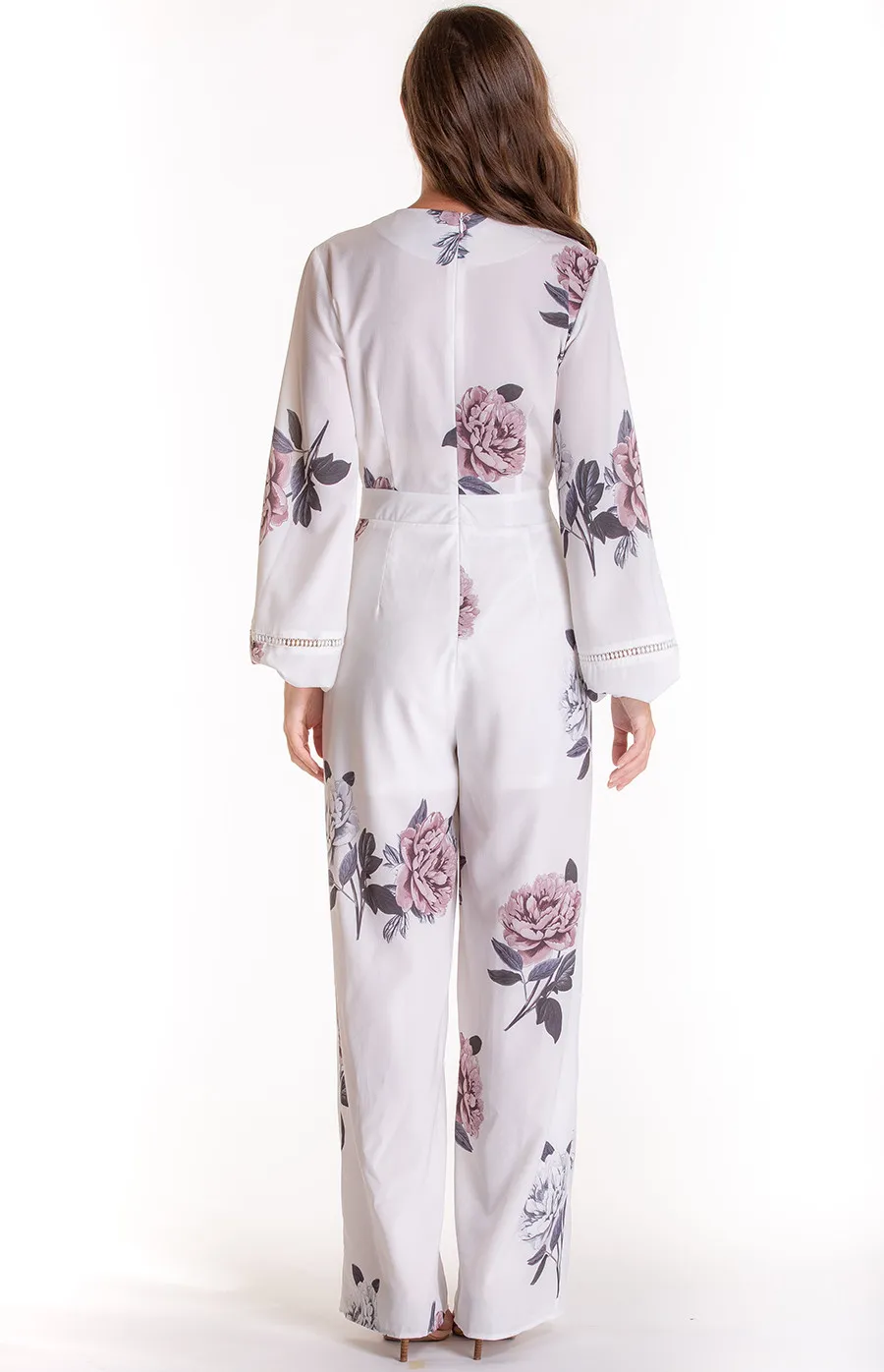 V-neckline Floral Jumpsuit with Trim details (SJP381B)