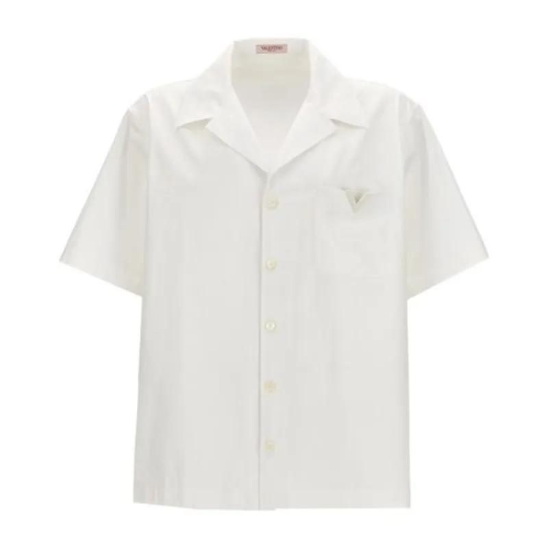 VALENTINO  |Plain Cotton Short Sleeves Band-collar Shirts Logo Luxury