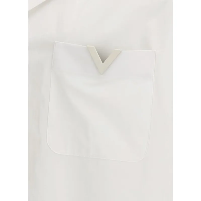 VALENTINO  |Plain Cotton Short Sleeves Band-collar Shirts Logo Luxury