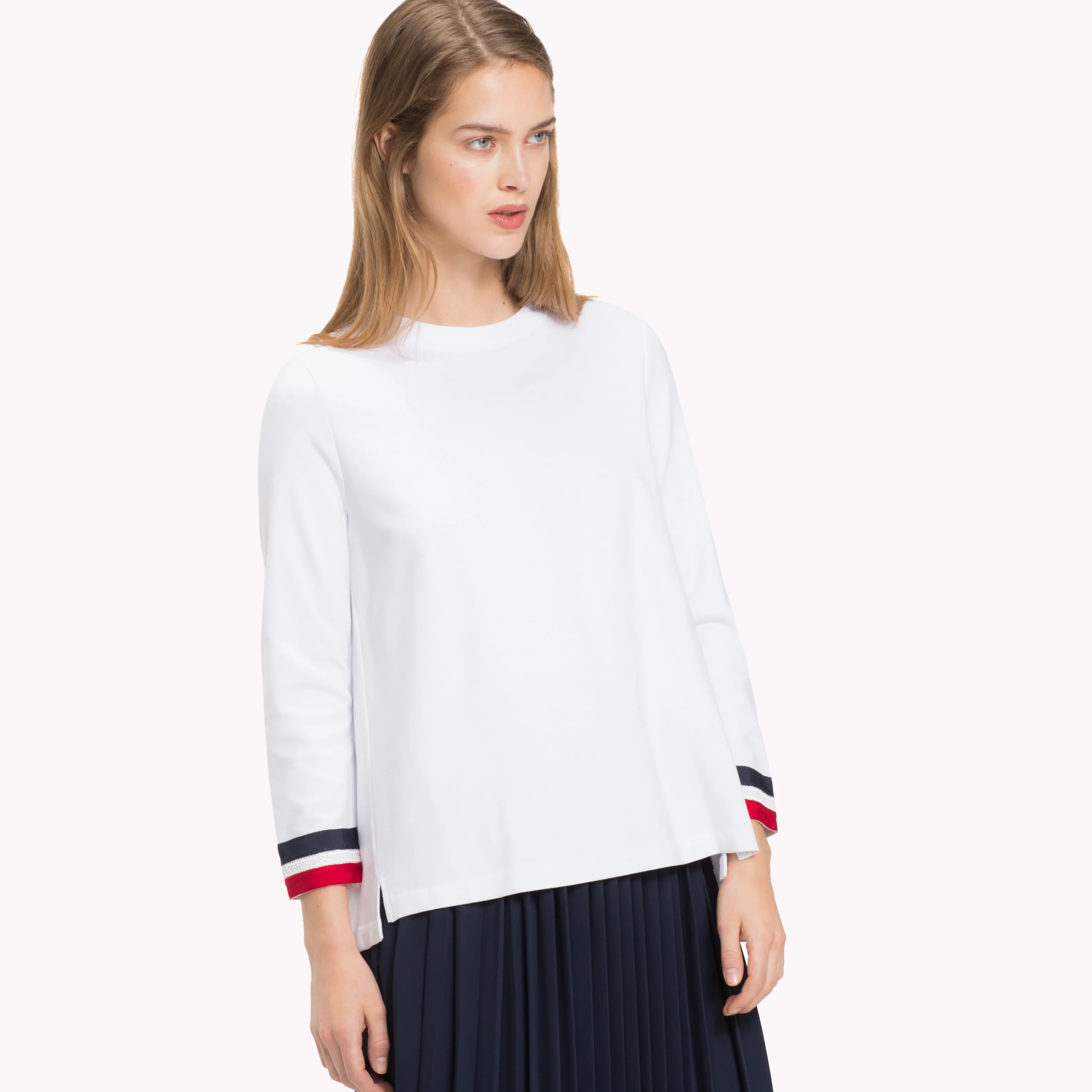 White Signature Stripe Cuff Long Sleeve Sweatshirt | Sweatshirts & Hoodies | Tommy Hilfiger