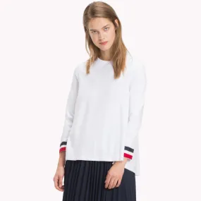 White Signature Stripe Cuff Long Sleeve Sweatshirt | Sweatshirts & Hoodies | Tommy Hilfiger