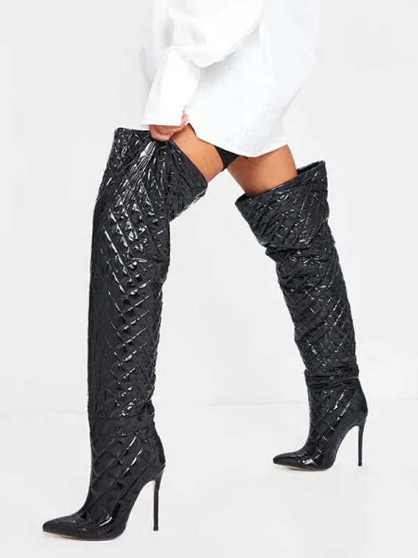 Women's Over The Knee Boots Black Pointed Toe Upper Stiletto Boots